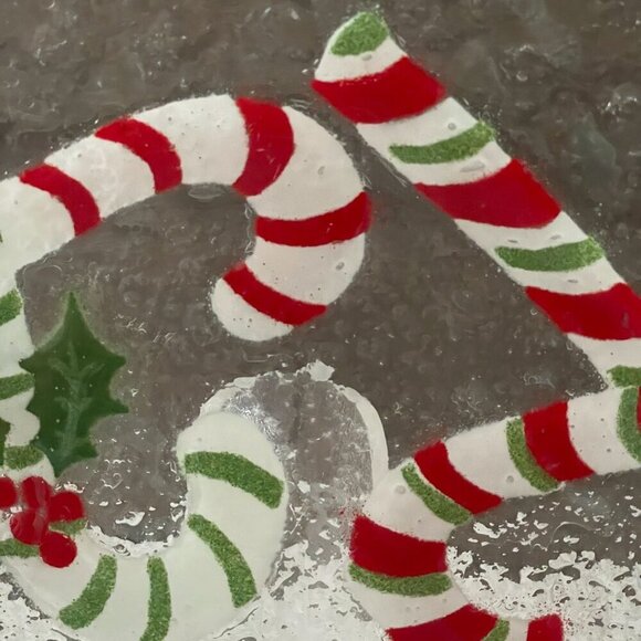 Vintage Anne C Ross Signed Red Green Candy Canes Fused Glass 10" Round Plate - Picture 2 of 5